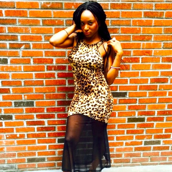 Leopard Animal Print Evening Party Maxi Dress - Picture 3 of 4